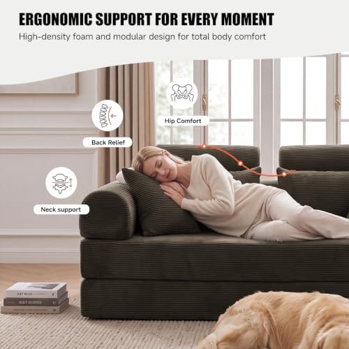79" Memory Foam Sofa Bed, High Headrest Convertible Futon Boneless Couch - Image 5