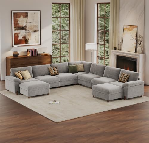SITJOY Cloud Couch Sectional, 7 Seater V-Shaped, Chenille in Light Gray by SitjoyComfortableSitting