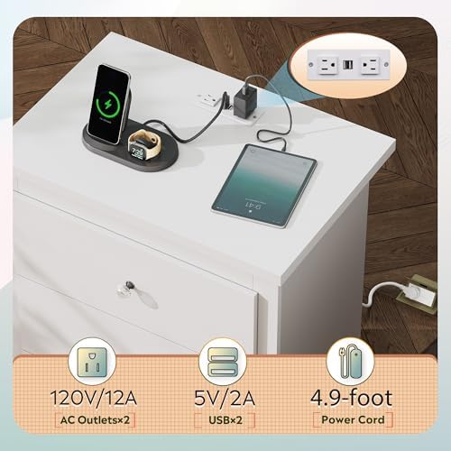 WLIVE Tall Nightstand with Charging Station, Wood Bedside Table - Image 4