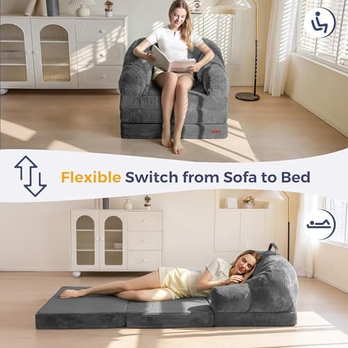 MAXYOYO Folding Sofa Bed with Backrest, Boneless Fold Out Couch with Handle - Image 3