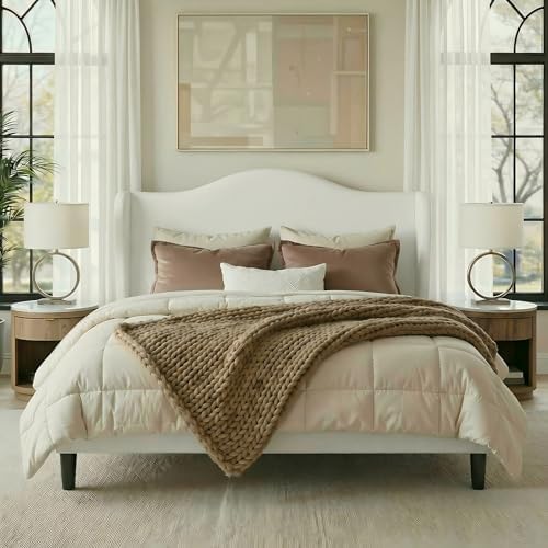 Allewie Full Size Bed Frame, Plush Velvet Wingback, Modern Style by Allewie