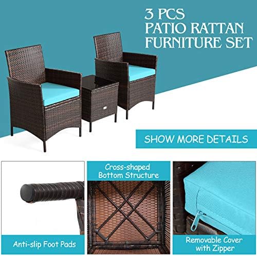 Tangkula 3-Piece Patio Conversation Set, Wicker Chairs - Image 5