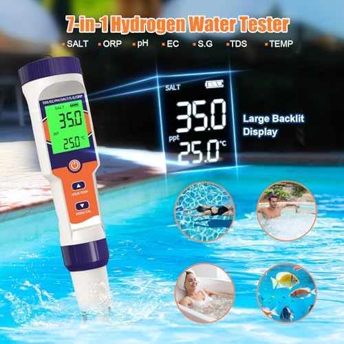 7-in-1 Hydrogen Water Tester, pH H2 TDS EC ORP Salt Temp Meter - Image 6