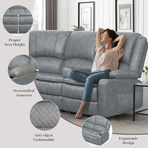 Manual Reclining Sectional Sofa Set, 5 Seats Living Room Couch Set Pu - Image 5