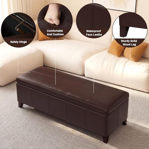 Brown Ottoman with Storage 51" Faux Leather Storage Ottoman - Image 4