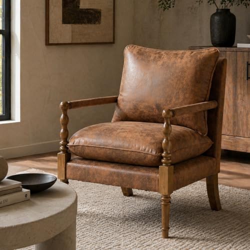 Living Room Accent Chair, Farmhouse Linen Fabric Spindle Accent Chair by Unknown