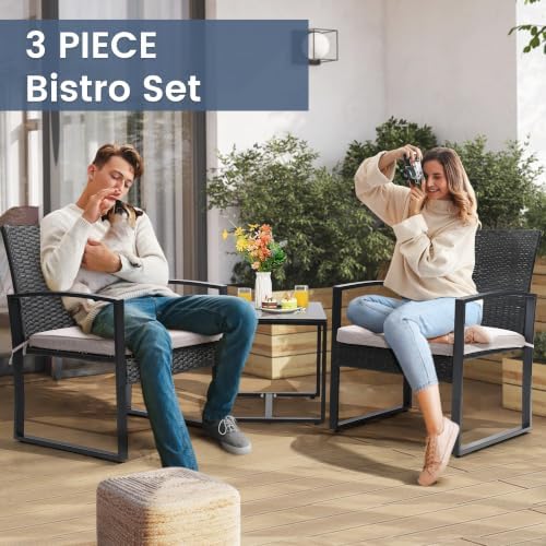 Murago 3-Piece Wicker Patio Bistro Set, Patio Conversation Set - Image 3