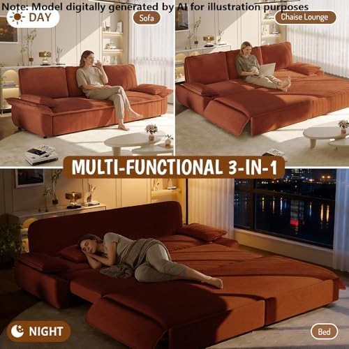 94.5" Sleeper Sofa Bed King Size, 3in1 Convertible Corduroy Couch - Image 4