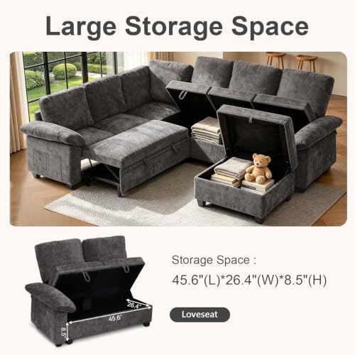 108''Modular Sectional Sleeper Sofa, L Shape Pull Out Sofa Bed - Image 4