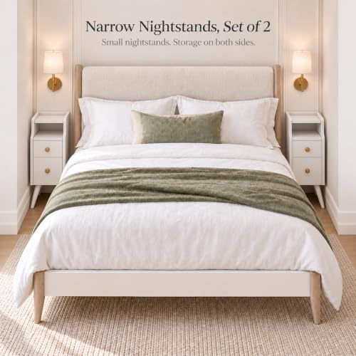 AQIMUELE Narrow Nightstand Set of 2, Small White Wood Bedside Table - Image 3