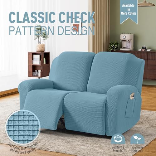 TAOCOCO Stretch Loveseat Recliner Covers 6 Piece, Dusty Blue - Image 2
