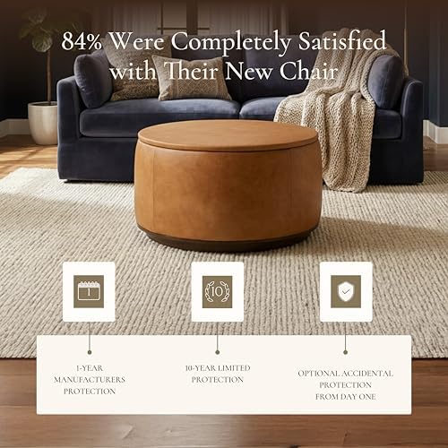 Poly & BARK Herve Storage Ottoman – Round Italian Full-Grain Leather Ottoman - Image 7