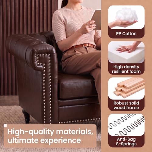 Chesterfield Sofa & Chair Set, Faux Leather Couch Set - Image 4
