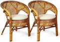 Set of 2 Pelangi Handmade Rattan Dining Wicker Chairs Colonial Color w/Cream by Wickerix