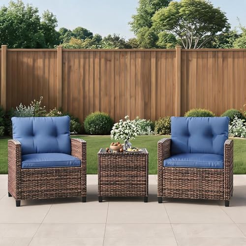 IDEALHOUSE 3 Piece Outside Patio Furniture Set, Outdoor Wicker Chair by IDEALHOUSE