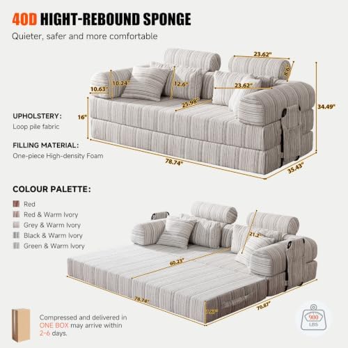 79" Memory Foam Sofa Bed, High Headrest Convertible Futon Boneless Couch - Image 2