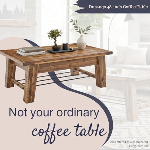 Alaterre Durango Rustic Industrial Solid Wood Coffee Table - Image 4