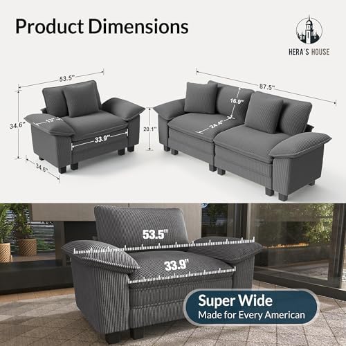 HERA'S HOUSE 2 Pieces Modular Loveseat Couch and Chair Set Setional Sofa - Image 2