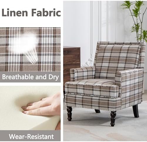 Accent Chair, Plaid Gingham Cozy Comfy Modern Accent Chairs - Image 3