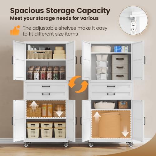 Yizosh 73" White Metal Garage Storage Cabinet - Image 5