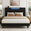 Full Bed Frame with Charging, LED Boucle Platform Bed, Dark Grey by VIPLOV