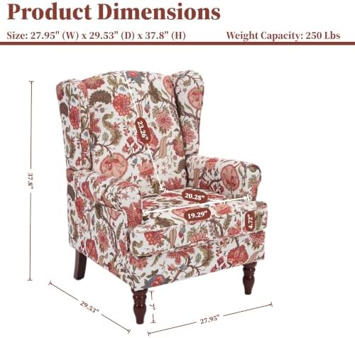 Mid Century Wingback Accent Chairs Set of 2 Floral Red - Image 2