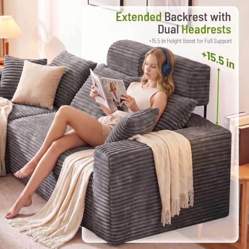 96" Boneless Couch, High Back Support L Shaped Oversized Living Room Sofa - Image 3