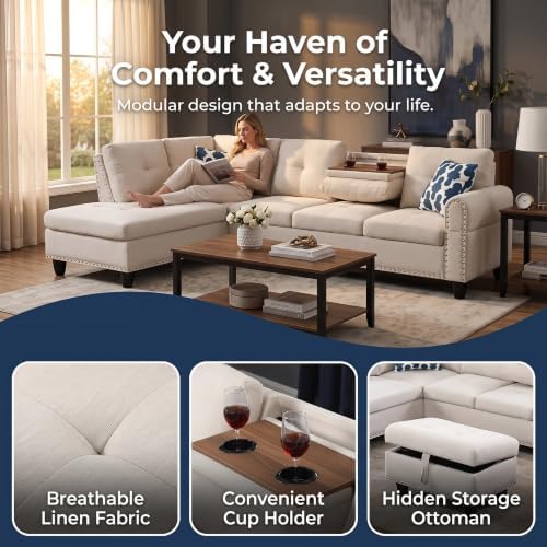 Linen L-Shaped Couch Set - Image 3