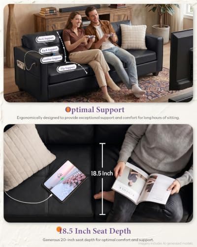 TYBOATLE 65'' Black Faux Leather Loveseat - Image 4