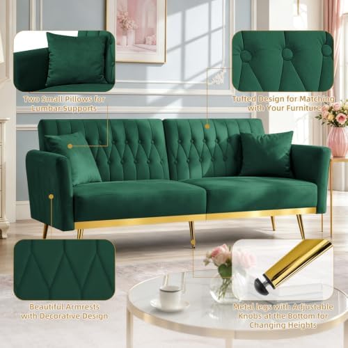 70” Velvet Futon Sofa Bed w/Adjustable Armrests - Image 6