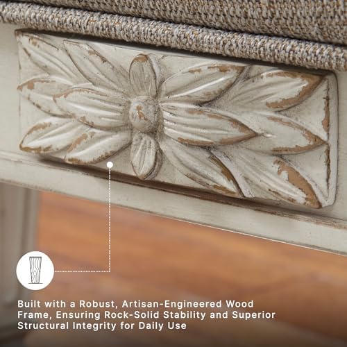 Signature Design by Ashley Realyn Upholstered Accent Bench, Antique White - Image 6