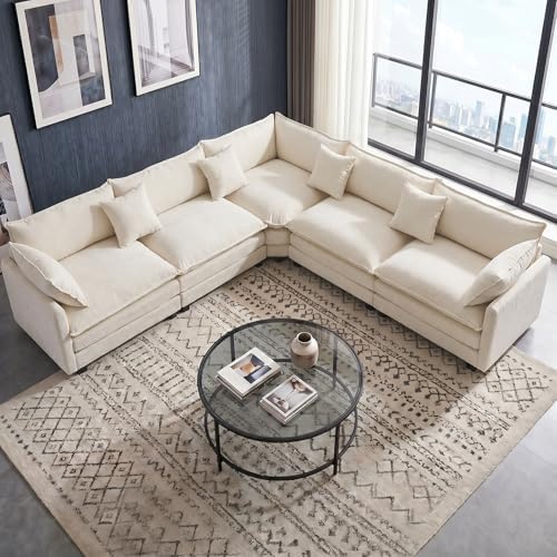 111.4" V-Shaped 5-Seat Sectional Cloud Couch, Chenille Sofa Set by MUDANT