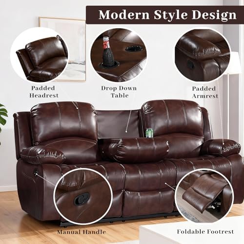Betsy Furniture 2PC Faux Leather Manual Reclining Couch Set, Living Room - Image 3