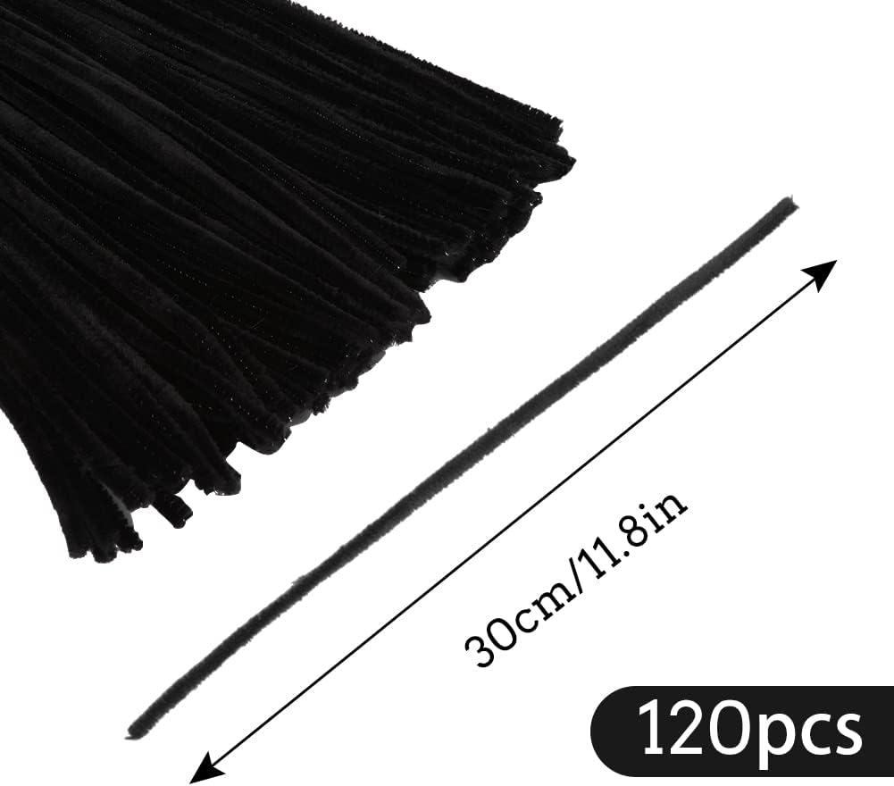 120 Pcs Black Pipe Chenille Stems, Chenille Stems Pipe Cleaners Long Craft Pipe Cleaners Pipe Cleaners for Hair Locs Beginner Creative Crafts Christmas Halloween Decorations