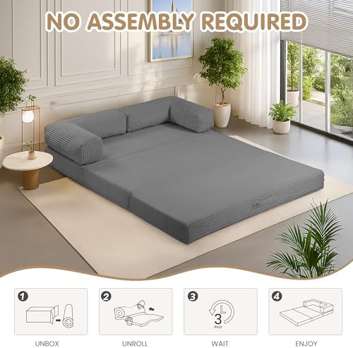 5-in-1 Convertible Sofa Bed, Corduroy Futon Couch Sleeper - Image 7