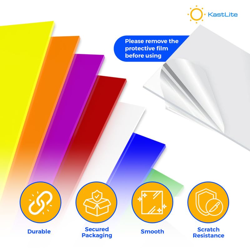 KastLite Colored Acrylic Sheets Nominal 18" x 18" - Plastic Sheet Easy to Cut, Saw, Shape, Laser Cut - Ideal for Arts & Crafts & DIY Projects- Durable, Lightweight, Scratch Resistant - Yellow 4 Pack