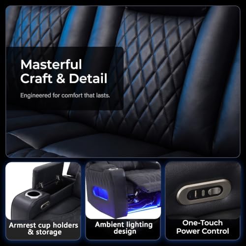 Power Reclining Sofa Set with LED Light, Power Recliner Leather Sectional Sofa - Image 6