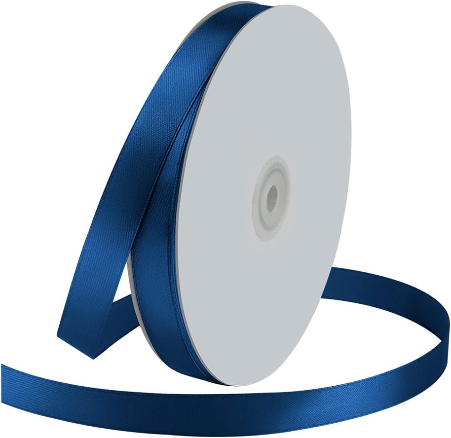 5/8" Wide x 100 Yards Single Face Polyester Satin Ribbon, Satin Ribbon for Crafts, Gift, Hair Bows, Wedding Party Decoration, Bow Making & Other Projects (Navy Blue)