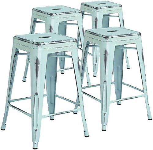 Flash Furniture Kai Commercial Grade 4 Pack 24" High Backless Distressed Orange - Image 6
