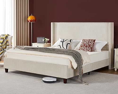 VanAcc Queen Size Corduroy Upholstered Bed Frame - Image 3