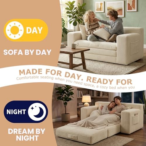 Boneless Loveseat Sofa Bed, Tri-Folding Convertible Futon Sleeper - Image 4