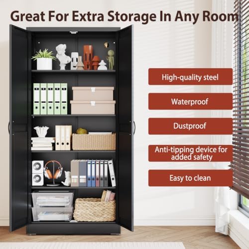 PAOFIN 71" Black Metal Storage Pantry Cabinet - Image 4