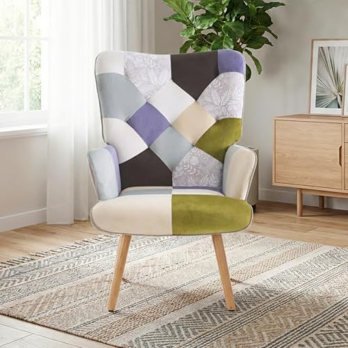 Joysoul Living Room Accent Chair, Modern High Back Armchair, Boho Patchwork - Image 4