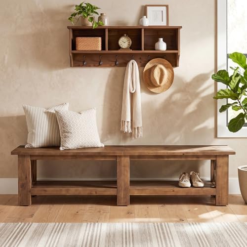 70.87" Solid Wood Entryway Shoe Bench, Extra Long Storage Bench - Image 5