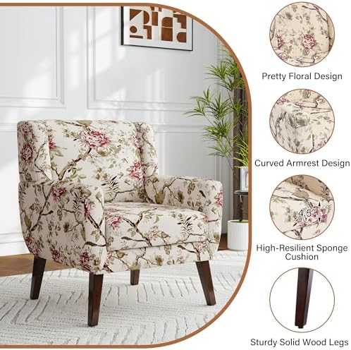 Accent Chair, Upholstered Armchair in Linen, Pattern Floral - Image 6