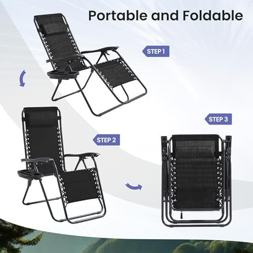 Zero Gravity Chair Set of 2 Oversized Folding Recliner, Padded Anti Gravity - Image 7