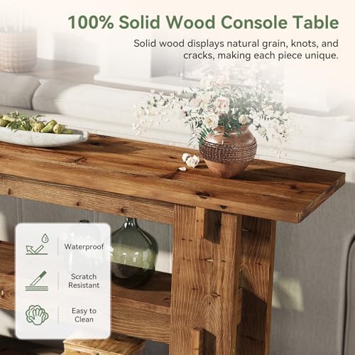 63" Solid Wood Console Table, Farmhouse Sofa Table Behind Couch - Image 4