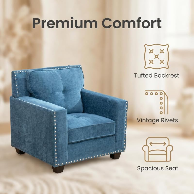 Modern Tufted Fabric Accent Chair, Upholstered Armchair - Image 3