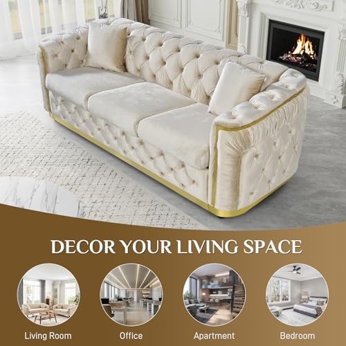 2-Piece 84.6" Velvet Sofa Set, Chesterfield Tufted - Image 5