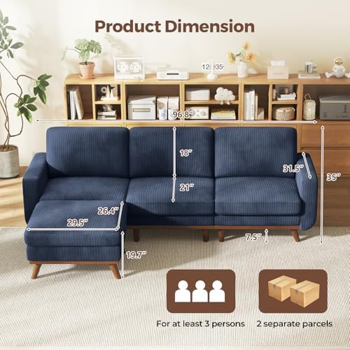 Vesgantti 97" Modular Sectional Sofa Dark Blue, L-Shaped Couch - Image 2